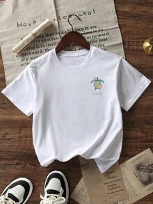 Toddler Girls Summer Casual Sea Turtle & Flower Graphic Print Short Sleeve Crew Neck T-Shirt, Kids Cute Beach Vacation Loose Tee Tops For Daily Wear - White - View 4