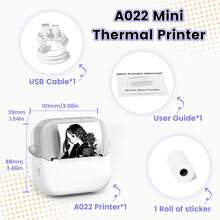 Phomemo Mini 印表機 A022 無線熱感貼紙機，附 1 捲列印紙，手機口袋印表機，適用於筆記、卡片、手帳、DIY，相容 iOS 與 Android - 白色 - 查看 7