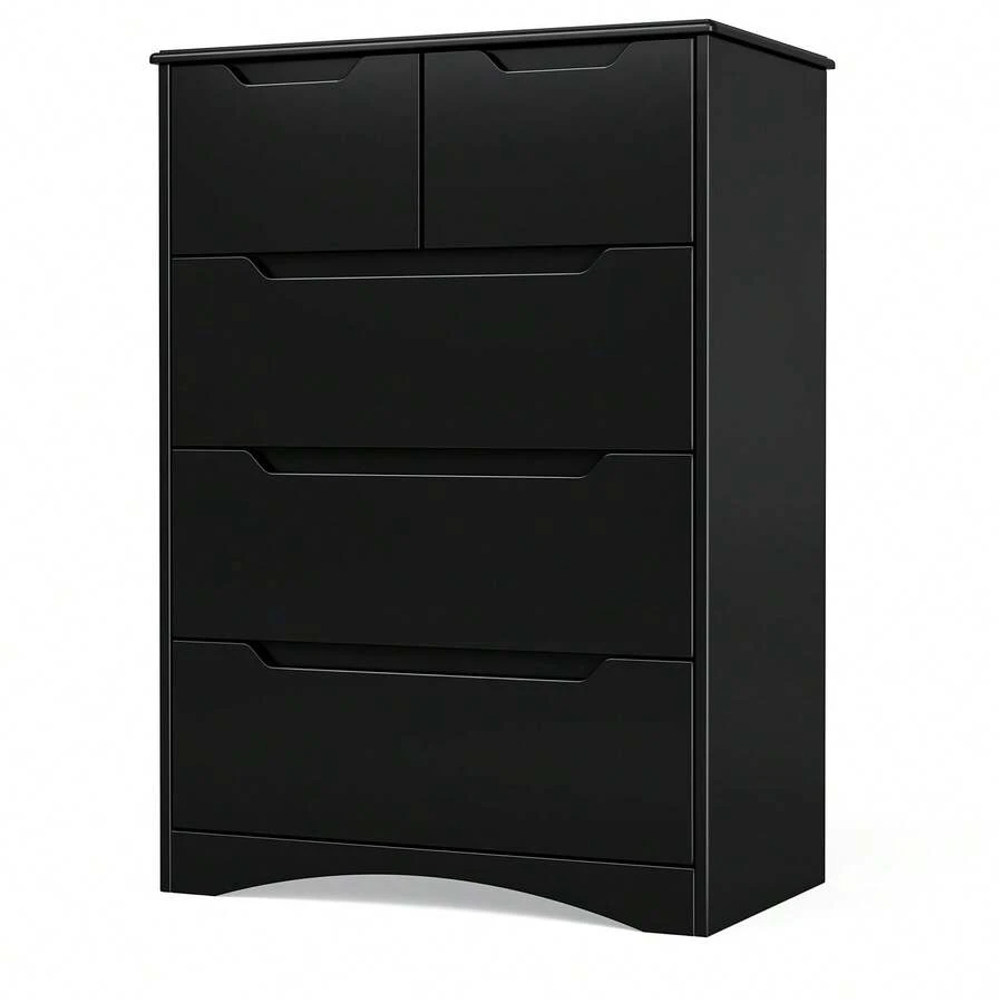 Asofer White Chest Of Drawers, Bedroom Chest Of Drawers, With 5 Spacious Drawers, Suitable For Hallway, Office, Bedroom, Living Room, Valentine's Day Ideas - 黑色 - 查看 1