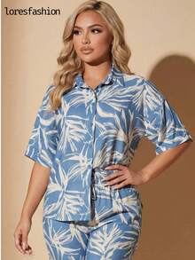 Conjunto MujerCamisa de Raso Manga Larga Cuello Clásico con Botones y Pantalón Ancho de Satén Estampado Tropical Marrón Combinado Elegante Femenino Chic Moda Playa Vacaciones Outfit Casual Formal Oficina Fiesta Look Sofisticado Tela Ligera Suave 96% Poliéster 4% Spandex Espalda Elástica Ajuste Cómodo Pierna Amplia Caída Fluida Conjunto Dos Piezas Dama Fashion Primavera Verano  México Ropa Mujer Moderna Estilo Europeo Americano No Estirado Diseño Exclusivo Impresión Variable Outfit Tropical Glam Street Style Combinable con Sandalias Tacones Sneakers Ideal Clima Calor Nuevo Lanzamiento Alta Calidad - Celeste - Ver 3