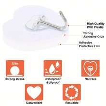 50pcs Heart-Shaped Wall Hooks, Transparent Heart-Shaped Hooks, No Drilling Required. Suitable For Bathroom, Kitchen, Glass Doors And Cabinets - Waterproof Key, Towel, Coat Hooks; Practical Top Hooks; Multi-Functional Storage Rack Hooks, Practical Hooks - one-size - View 7
