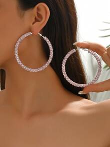 1 Pair Handmade Luxury Rhinestone Wrapped Earrings, Suitable For Daily Wear And Parties - Pink - 6cm - View 2