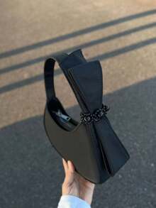 2026 New Fashionable Versatile Handbag, Crescent Moon Shaped Bag, Unique Bowknot Design, High-Quality Handbag & Shoulder Bag, Suitable For All Occasions - Black - View 4