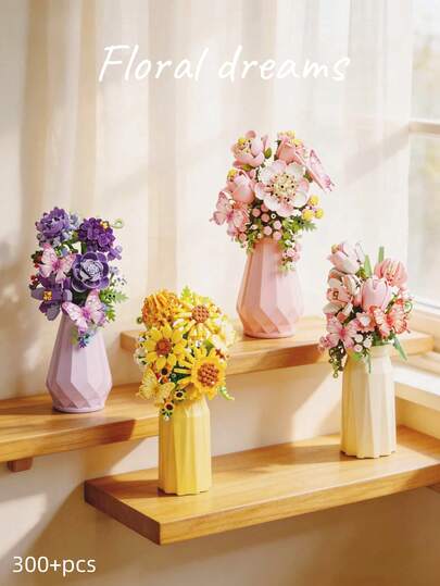 300+Pcs Wooden Flower Vase Bouquet Decor, Handmade DIY Assembly Vintage High-Quality Home Decor, Teacher's Day, Back To School, Graduation, Mother's Day, Valentine's Day, Father's Day, New Year, Spring, Christmas Gift