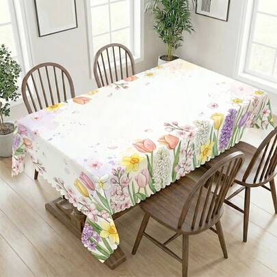 1pc Floral Printed Tablecloth, Suitable For Holidays, Parties, Birthdays, Dinners, Restaurant Table Decor, All Seasons, Home Decoration