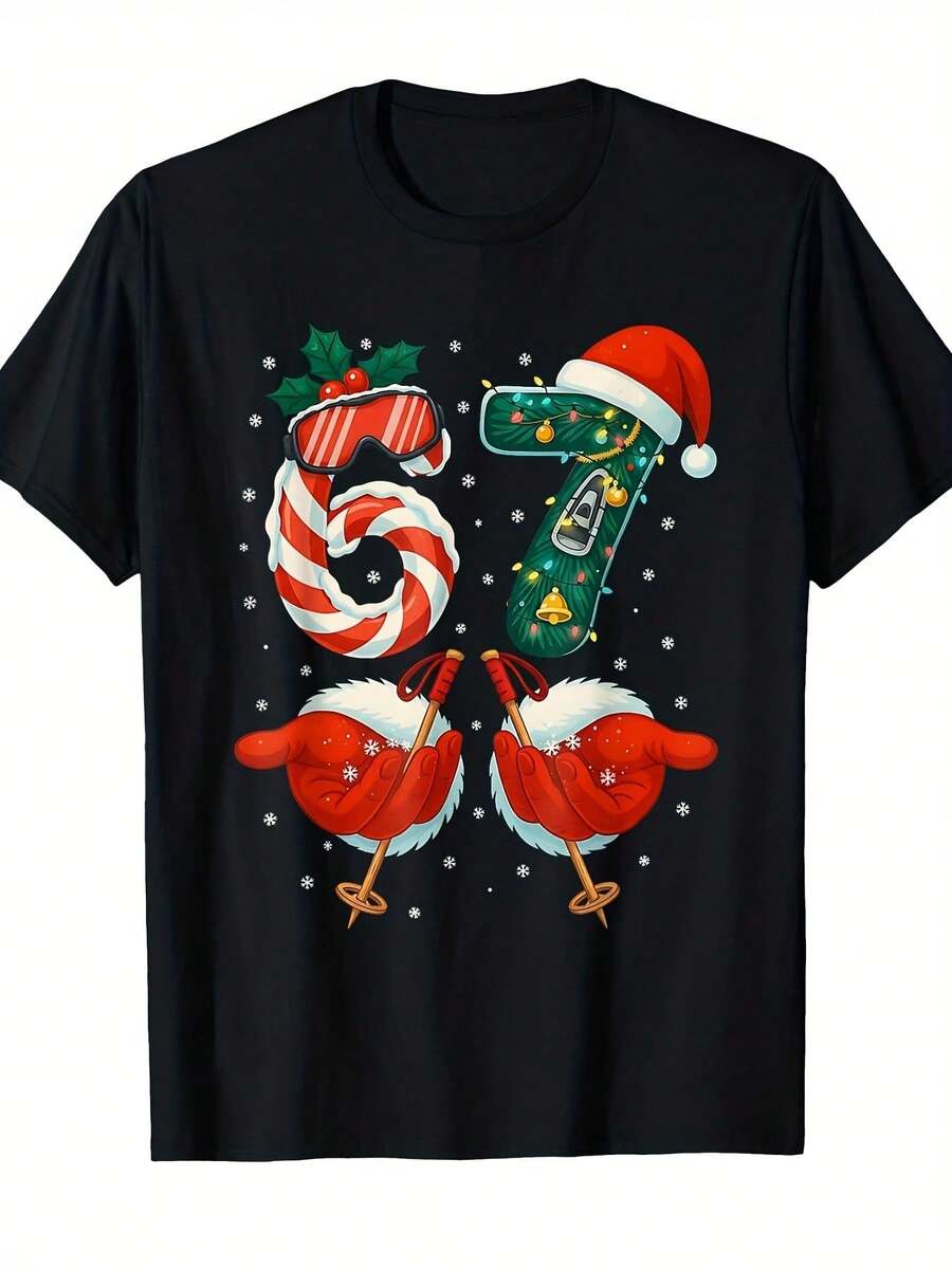 Men's Fun 67 Meme Picture 6&7 Digital Joke T-Shirt - Humorous 67 Design Printed Cotton Short Sleeve, S-3XL Multi Size Casual Dressing And Christmas Gift, Four Seasons Comfortable Men's Short Sleeve Shir (1) - Black - View 1
