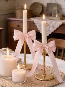 1个/4个粉色丝带蝴蝶结，浪漫蝴蝶结烛台装饰，优雅蝴蝶结蜡烛中心摆件，复古柔粉氛围桌面装饰，适用于婚礼装饰、派对宴会桌面、客厅卧室书桌、乡村风烛台装饰、优雅餐桌蜡烛点缀、活动场地桌面蝴蝶结装饰 - 彩色 - 查看 3