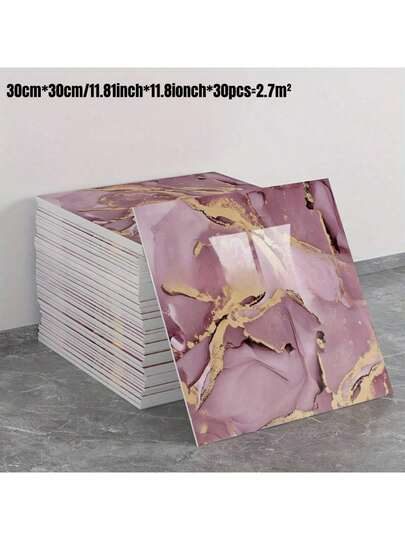 30pcs Luxury Gold Marble Wallpaper Stickers, Glossy Ceramic Tile Wall Decals, Self-Adhesive Wall Paper, Wall Decor, 3D Texture, Bathroom Kitchen Wall Background, Home Decoration