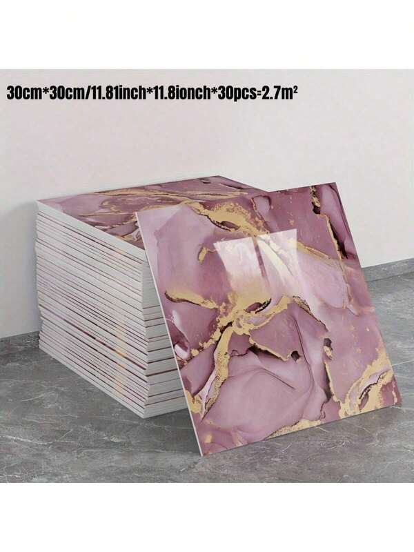 30pcs Luxury Gold Marble Wallpaper Stickers, Glossy Ceramic Tile Wall Decals, Self-Adhesive Wall Paper, Wall Decor, 3D Texture, Bathroom Kitchen Wall Background, Home Decoration