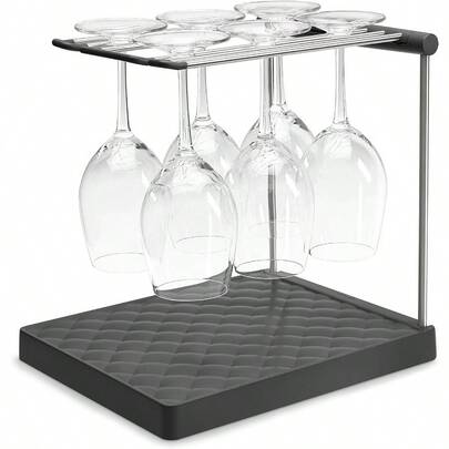 K-8628-CHR Wine Glass Drying Rack, Wine Glasses Rack Organizer, Folding Drying Rack For 6 Wine Glasses, Charcoal
