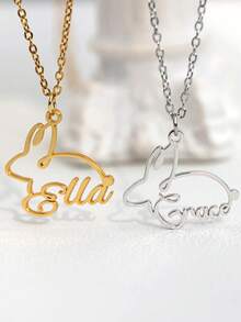Customized Rabbit Name Necklace, Hollow Rabbit Cute Design Clavicle Chain, Gift For Girlfriend, Bestfriend, Valentine's Day, Ramadan, Back To School, Graduation, Mother's Day, Wedding, Anniversary, Holiday, Jewelry Gift, Zinc Alloy - Multicolor - View 3