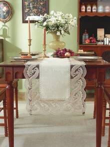 ABEST6522 Home&Living store 100% Polyester Fabric, Delicate Water-Soluble Embroidered Lace Trim, Kitchen Dining Table Runner, Placemats, Cabinet Scarf, Home Decor, Family Gathering, Holiday Decoration, Indoor Outdoor Party Wedding Decorations, 1pc Table Runner - Khaki - View 15