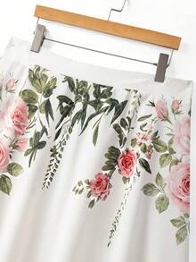 French Rose Print A-Line Skirt, Slimming & Flared White - White - View 4