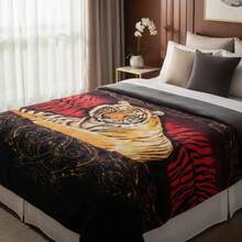 Cobertor grueso  calientito sin borrega sobrecamero queen size - Tigre Pasion - Ver 2