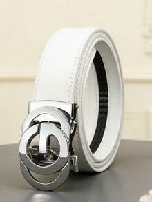 1pc High-End Men's Sexy Zinc Alloy Letter Automatic Buckle Belt, Men's Casual Minimalist Solid White Waist Belt, Suitable As Gift For Boyfriend Or Friend - Multicolor - View 4