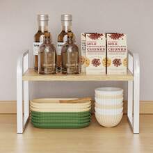 1个桌面立式置物架，多功能家用橱柜调料瓶餐具收纳架，烹饪桌面整理架，黑白两色 - 查看 2