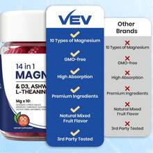 14-In-1 Magnesium Complex Gummies For DeepCalm - Ashwagandha, L-Theanine, D3 & Zinc - 380g - 查看 7