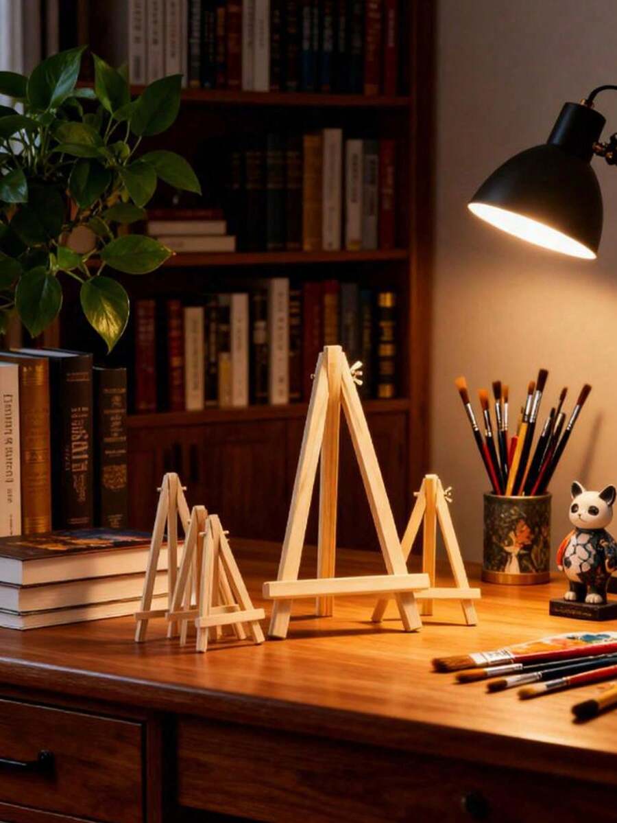 多功能木制迷你画架 - 松木三角支架，适用于艺术作品展示、手机和平板电脑 | 桌面支架 - 原木色 - 查看 1