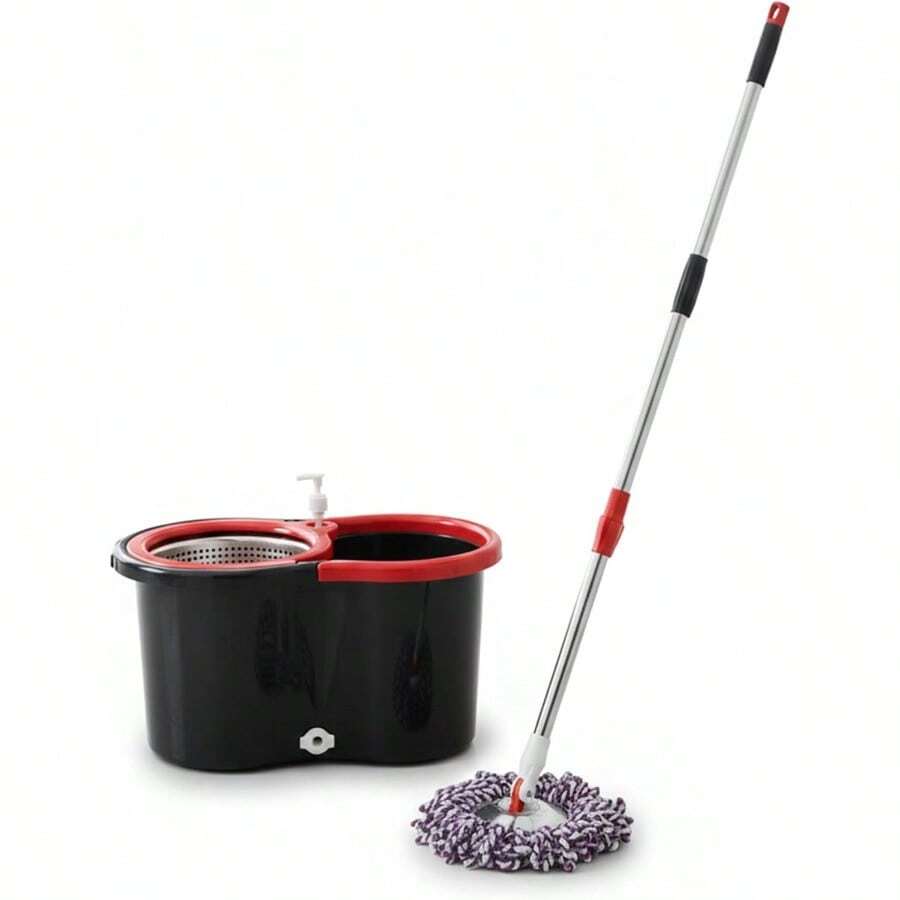 Spin Mop & Bucket Set With 2 Microfiber Mop Heads – Durable Stainless Steel & ABS Build – Black Red, Blue, Purple Colors – Bucket With 90–120cm Telescopic Handle - default - 查看 1
