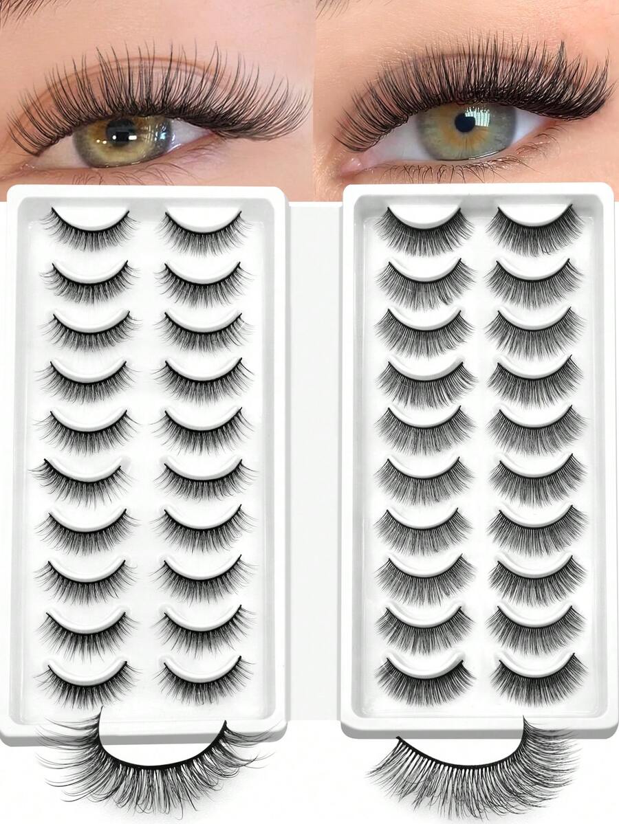 GROINNEYA 20 Pairs Two Styles Eyelashes Mixed Pack Faux Mink Eyelashes Fluffy Wispy Eyelashes Eye Elongated False Eyelashes Thick Soft Full Strip Lashes,Suitable For Daily Dating, Outings, And Parties - View 1