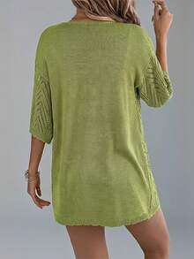 Summer New Hollow Out Short Sleeve Knit Cardigan, Vacation Beach Cover Up Thin Jacket For Women - Green - View 2