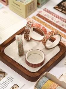 5 Rolls/Box Retro Plant And Floral Pattern Washi Tape, Green Element Decorative Tape, Suitable For Scrapbooking And Planner Decoration, A Gift For Friends - Sets - View 5