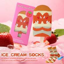 1 Pair New Interesting Multi-Color Ice Cream Mid-Calf Socks Gift Box, Spring/Summer New Unisex Sports Socks, Imaginative Food-Inspired Creative Design, Knitted Fabric, Long Thick Soft Comfortable, Perfect Gift For Birthday, Valentine's Day, Easter, Festival, Carnival, Dates, Parties, Holidays, Unique Quirky Abstract Daily Casual Wear Socks, Popular Food-Themed Outfit, Suitable For All Seasons, Great Gift For Couples, Friends, Ideal For Vacation, Outdoor Sports, Gym, Home, Office, Etc. - Mustard Yellow - View 9