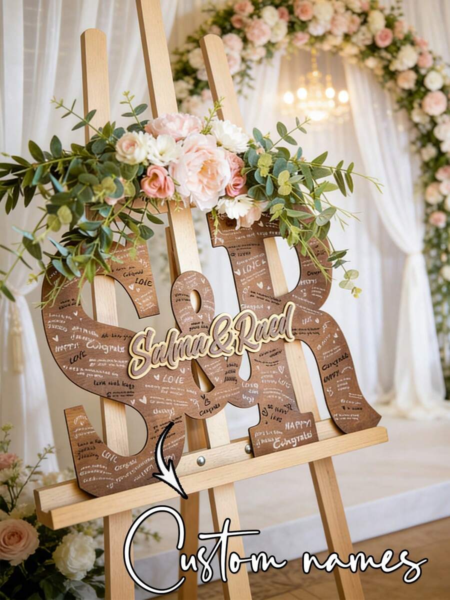 1pc Personalized Carved Wooden Letter, 3-Layer Composite Wood - Size 32cm-45cm, Wedding Guest Signature Board, Guest Signature Letters - Alternative To Wedding Guest Book (No Pen) ,Easy-Install