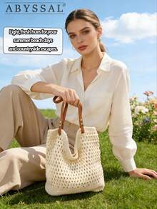 Large Capacity Handmade Woven Straw Bag For Women, 2026 New Beach Holiday Shoulder Tote Bag, Commuter Friendly , Summer,2026 New Summer Woven Tote Bag For Women, Minimalist Hollow Out Straw Bag,New Woven Bag For Women, Lazy Style Large Capacity Crossbody Shoulder Handbag, Lazy Versatile Shoulder Bag For Vacation, New Arrival Women's Large Capacity Crochet Tote Bag - Summer Beach Vacation Open Weave Straw Bag - Boho Shoulder Crossbody Travel Tote For Shopping,Large Capacity Lazy Style Shoulder Bag, Versatile For Beach Vacation, Commute & Travel, Cute Small Fresh Niche Design,Dating,Gift For Girlfriend, Valentine's Day Gift,[US Local Warehouse] - 彩色 - 查看 7