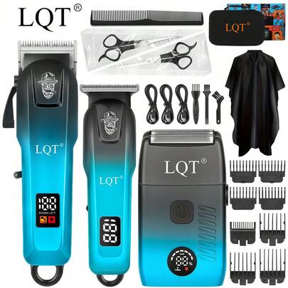  LQT 3-In-1 Men's Grooming Kit (3pcs/1set) - Rechargeable Hair Clipper, Beard Trimmer, Electric Shaver, Wireless Multi-Functional Grooming Set With USB Charging, Comb, Ideal For Home Haircut, Beard Styling And Personal Care, Great Gift For Men