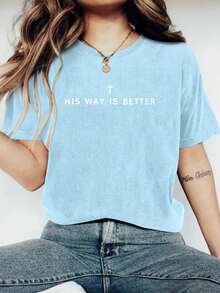 His Way Is Better Christian Shirt Comfortable Color Cute Christian Merch Jesus Shirt Simple Christian Faith Gift For Teenagers Christian Clothing - 淺藍色 - 查看 6