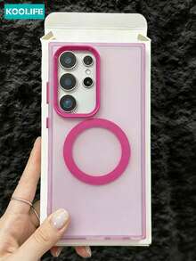 Koolife 1pc Candy Color Magnetic Phone Case, Translucent Matte, PC+TPU, Independent Buttons, Color Block Design, Large Camera Lens Frame, Anti-Slip Shockproof Protective Cover, Compatible With Samsung S23/S23plus/S23Ultra/S23PE/S24/S24plus/S24Ultra/S24PE/S25Ultra/S25plus/S25/C55/A56/A55/A36/A35/A26/A25 - Hot Pink - View 4