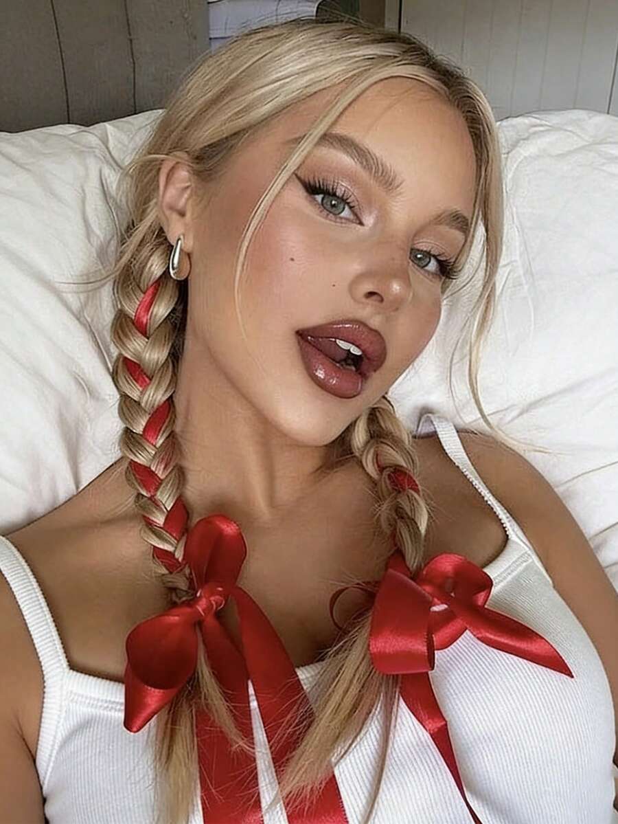 2米长1厘米宽红色蝴蝶结发带，马尾辫发圈，发绳发圈 - 彩色 - 查看 1