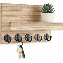 Dekorative wandmontierte Schlüsselhalterung - Rustikaler Stil Schlüsselhaken mit Ablage und Briefablage, geeignet für Landhausstil Wanddekoration im Wohnzimmer - Essentielle Haushaltsartikel (Braun, 9 cm x 25,4 cm x 18,5 cm) - Verschiedenfarbig - Übersicht 1