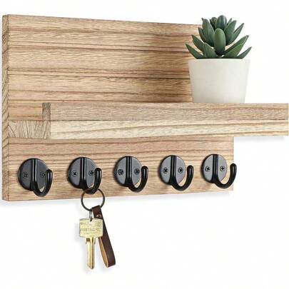 Dekorative wandmontierte Schlüsselhalterung - Rustikaler Stil Schlüsselhaken mit Ablage und Briefablage, geeignet für Landhausstil Wanddekoration im Wohnzimmer - Essentielle Haushaltsartikel (Braun, 9 cm x 25,4 cm x 18,5 cm)
