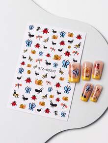 2pcs Cute Ladybug, Ant, Snail Mini Insect Nail Art Stickers, Colorful Cartoon , Butterflies, Dragonflies Nail Decals For DIY Manicure, Spring/Summer - Multicolor - View 8