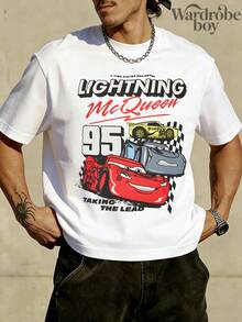 Disney Printed T-Shirt,Disney  Disney Lightning McQueen Print T-Shirt, Unisex,High-Quality Pure Cotton T-Shirt,Suitable For All Seasons, Comfortable And Breathable| Exquisite Design | The Best Choice For Giving Gifts - 白色 - 查看 2