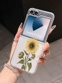 1pc Fashion Simple Matte PC Material Simple And Cute Sunflower Flower Element Folding Phone Case, Can Protect And Prevent Falling For: SamsungGalaxy Zflip 3/Zflip 4/Zflip 5/Zflip 6/Zflip 7/ Find N3 Flip/ Razr 50 Ultra/ Razr 60 Ultra/ 60/ Lola Razr 50/XiaomiMIX Flip/Galaxy Z Flip7 FE - Clear - View 8