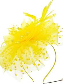 1件 20/50年代女士茶会面纱帽，迷人头饰 - 黃色 - 查看 1