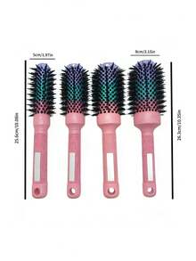 1pc Gradient Color Hair Roller Brush - Pink Handle Cylindrical Curling Comb, Eye-Catching Gradient Color Design, Non-Slip Handle For Easy Grip, 4 Sizes To Suit Different Curling Styling Needs, Essential For Hairstyling - Multicolor - View 2