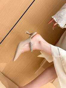 Xin Jing Shoes 女士优雅尖头性感时尚绑带日常通勤派对中跟鞋 - 卡其色 - 查看 9