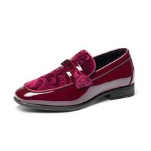 Boys Dress Shoes Slip-On Loafers Tuxedo Patent Classic Velvet Shoes(Runs Small, Please Order One Size Up) - 酒紅色 - 查看 7