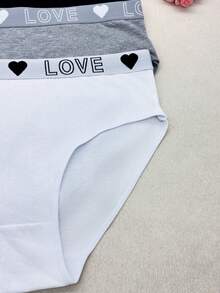 3pcs Women's Solid Color Mid-Rise Briefs, Elegant Letter Print, Stretchy Knit Fabric, Multi-Color Options - Multicolor - View 5