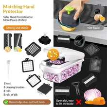 Multi-Function Vegetable Chopper - Kitchen Dicing & Slicing Tool With Hand Guard And Interchangeable Blades, Suitable For Onion, Carrot, Potato Prepping (All-In-One Food Chopper) - Multicolor - View 2