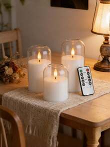 3pcs/Set Battery Powered Acrylic LED Column Lights With Remote Control And Timer, Suitable For Christmas, Halloween, New Year Home Decor (Batteries Not Included) - White - View 5