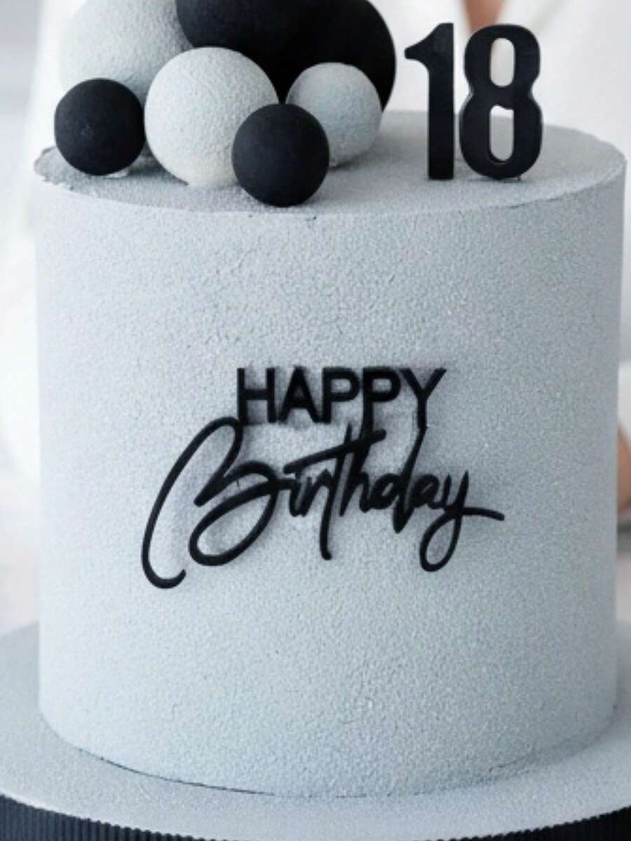 1个/3个/5个生日快乐蛋糕装饰插牌，亚克力蛋糕装饰，适用于生日派对、烘焙用品、烘焙装饰、蛋糕用品、节日礼物、厨房必备品 - 黑色 - 查看 1