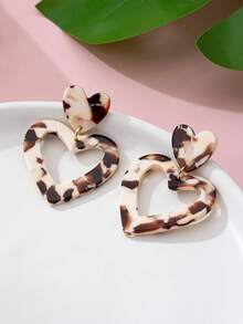 1 paire de boucles d'oreilles élégantes et raffinées avec imprimé léopard en forme de cœur, design élégant convenant pour le port quotidien, les sorties ou les cadeaux pour femmes - Multicolore - Voir 3