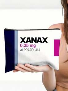 1个Leksal Xanax（阿普唑仑）药品收纳袋 - 0.25毫克阿普唑仑片剂收纳袋，带拉链，可作化妆包、印花图案收纳袋、小物件收纳袋、化妆品收纳袋、洗漱包、化妆刷收纳袋、手拿包，轻便可折叠收纳袋 - 彩色 - 查看 4