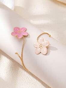 1pc Pink & White Enamel French Floral Arm Cuff | Gold-Tone Feather Arm Bracelet | Summer Beach Resort Jewelry - Pink - View 1