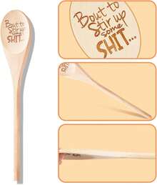 Funny Engraved Wooden Cooking Spoon, High-Quality Natural Wood, Multi-Functional For Coffee Stirring, Soup, Salad & Rice, Convenient Kitchen Must-Have - Apricot - View 2